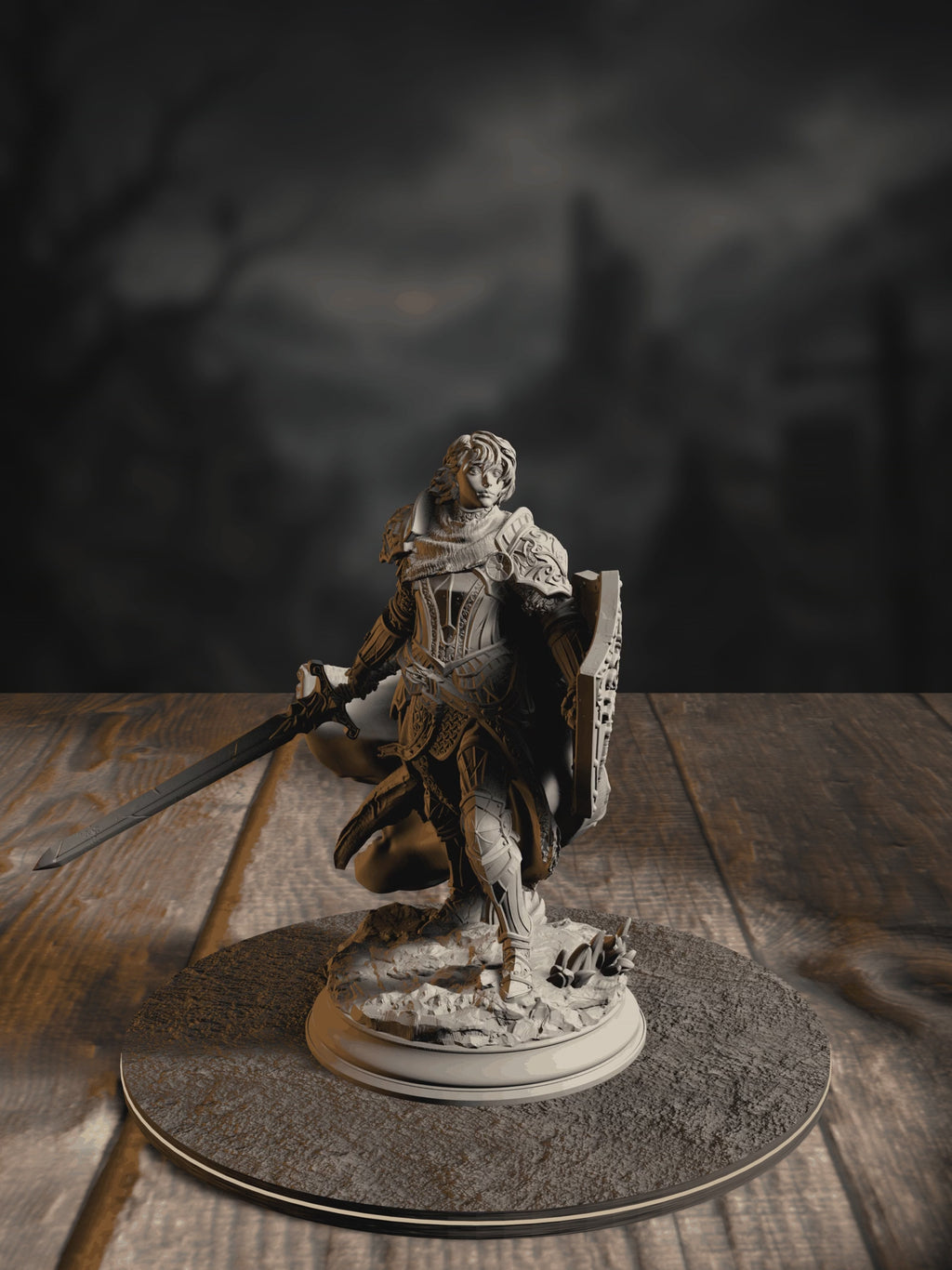 360-degree turntable of Alwine von Findros, Elite Marine Knight (No Helmet variant), showcasing full sculpt detail from every angle.