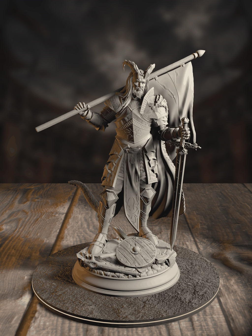 360-degree turnaround view of the Captain tiefling veteran soldier miniature