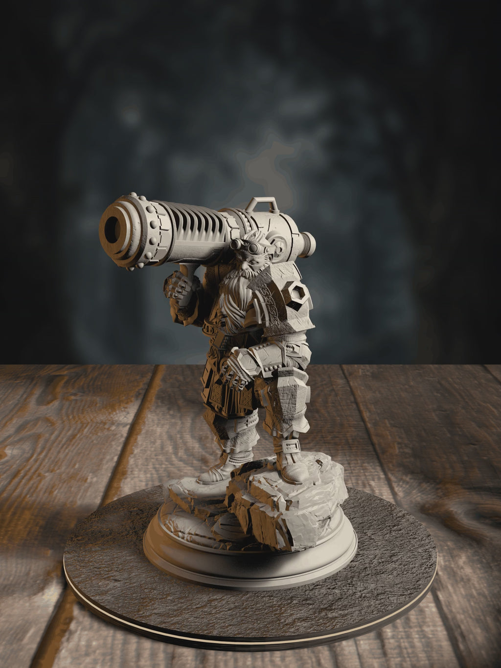 360-degree turntable of Rook, Dwarven Cannoneer, showcasing full sculpt detail from every angle.