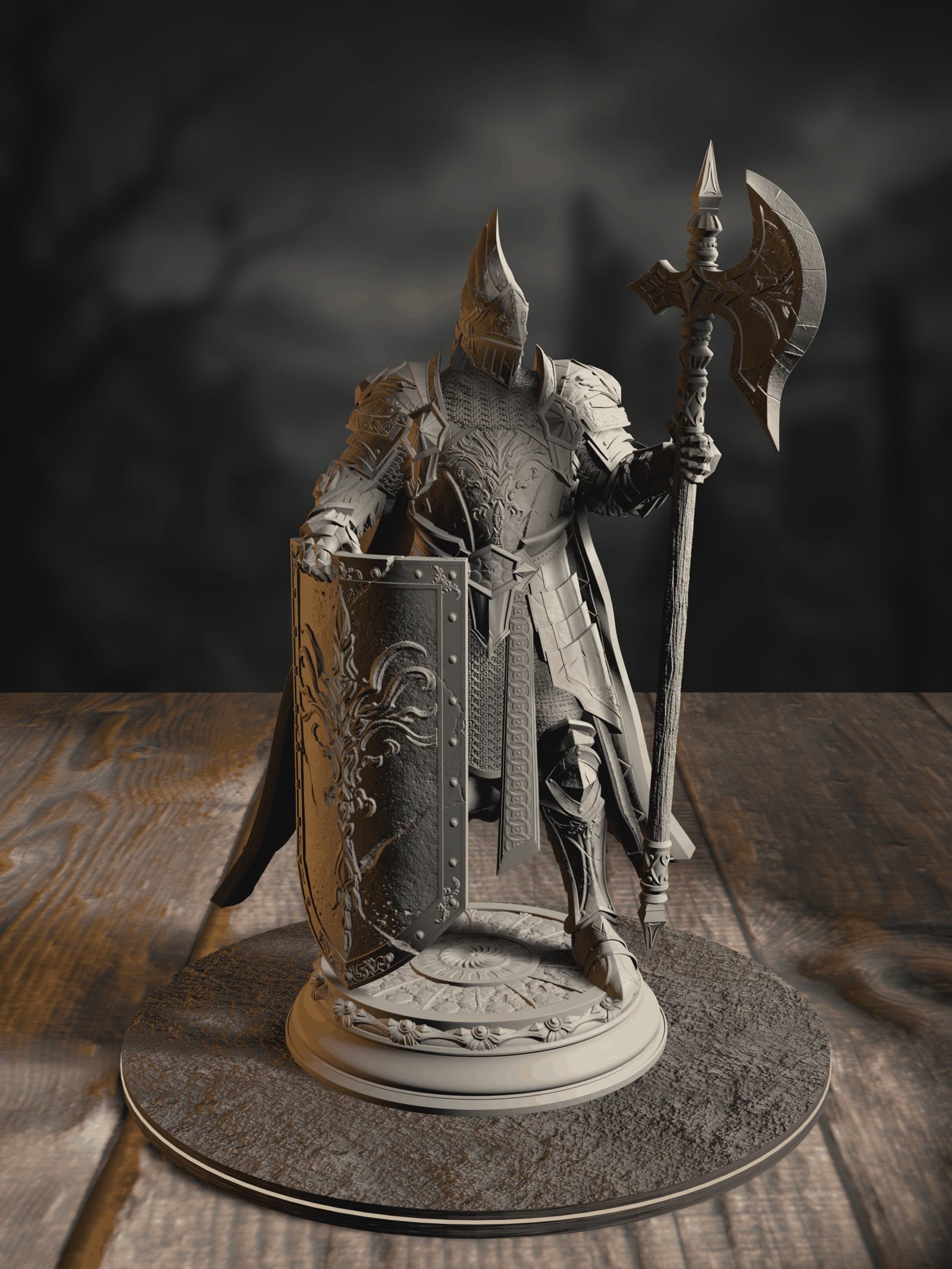 360-degree turntable of Lars von Findros, Elite Knight of the North, showcasing full sculpt detail from every angle.