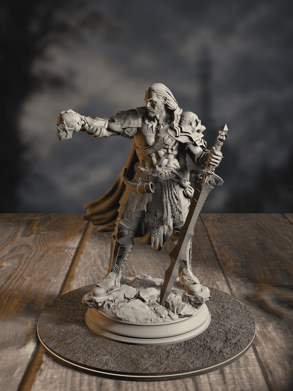 360-degree turntable of Corsicus, Swordsman of the North, showcasing full sculpt detail from every angle.