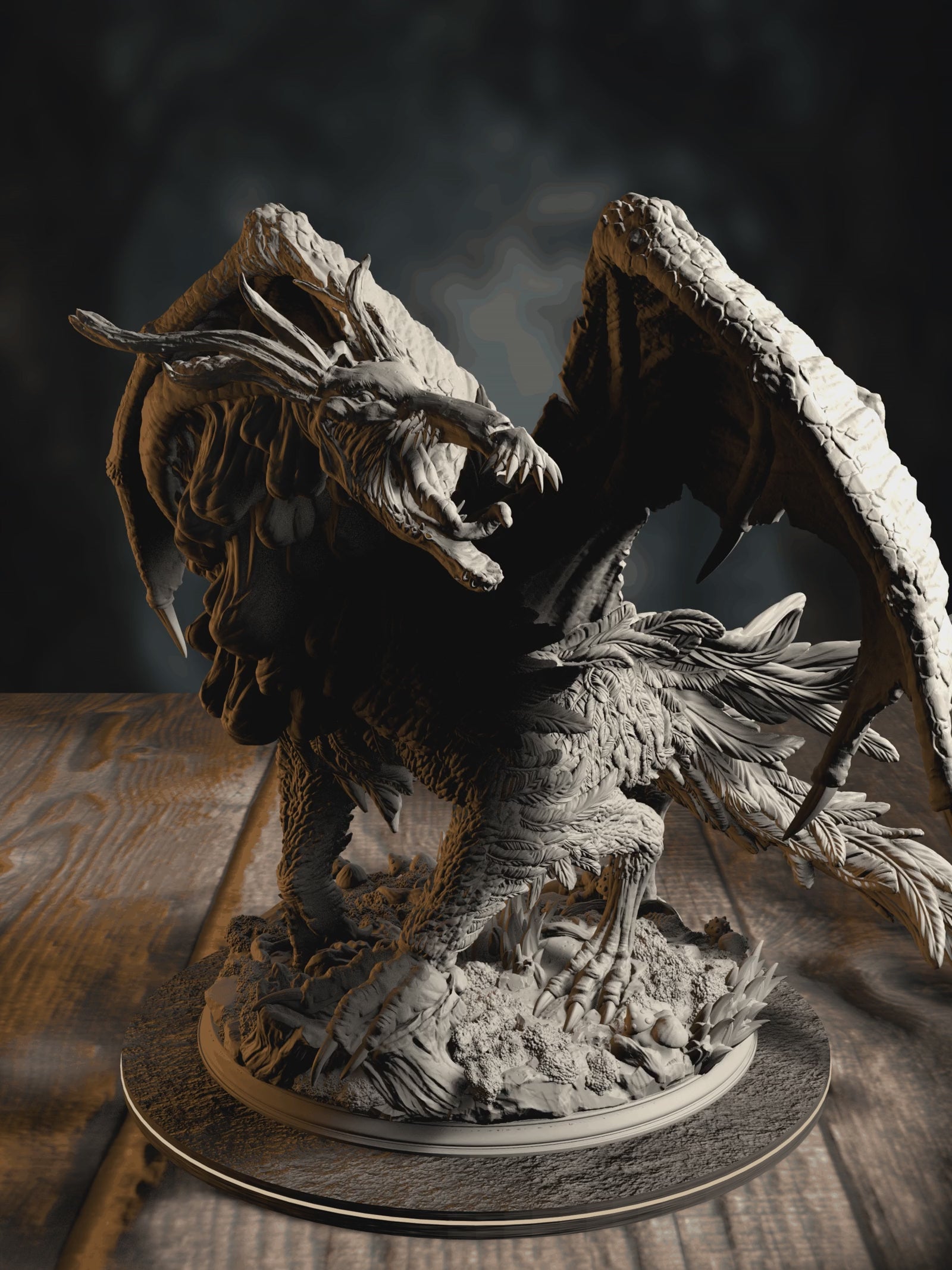 360-degree turntable of The Jabberwock, Monster of the Tulgey Wood, showcasing full sculpt detail from every angle.